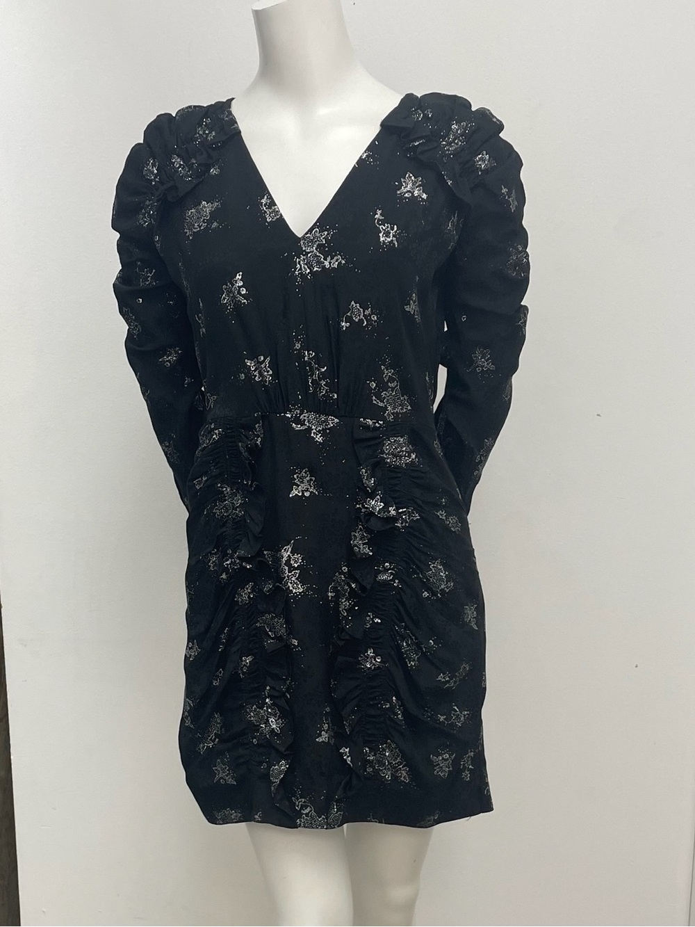 Rebecca Taylor Black & Silver Metallic Dress Size 4